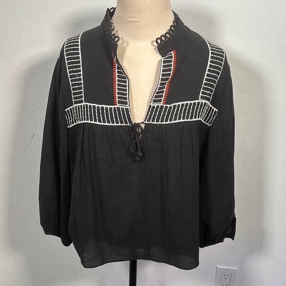Apiece Apart Black Boxy Embellished Blouse Loreto Shirred Boxy Flowy Blouse 10 - Picture 1 of 4
